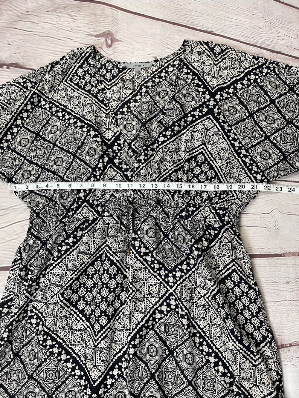 ATHLETA silk cotton black white geometric print swim cover-up tunic dress size L - Picture 10 of 11